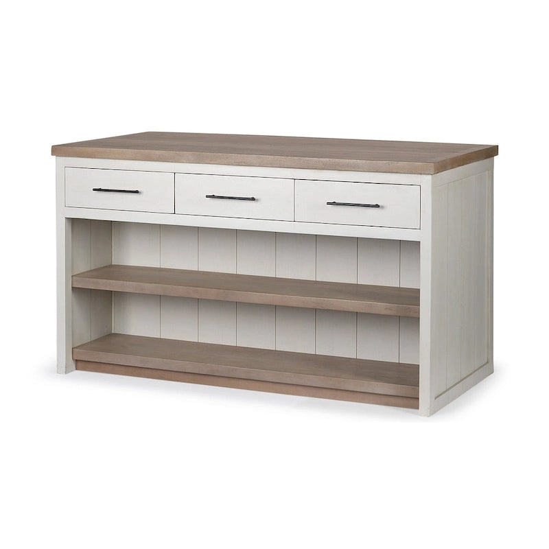 Kücheninsel aus Holz in Weiß und Braun mit 3 Schubladen 30x60x34,5 Zoll