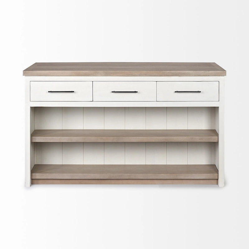 Kücheninsel aus Holz in Weiß und Braun mit 3 Schubladen 30x60x34,5 Zoll