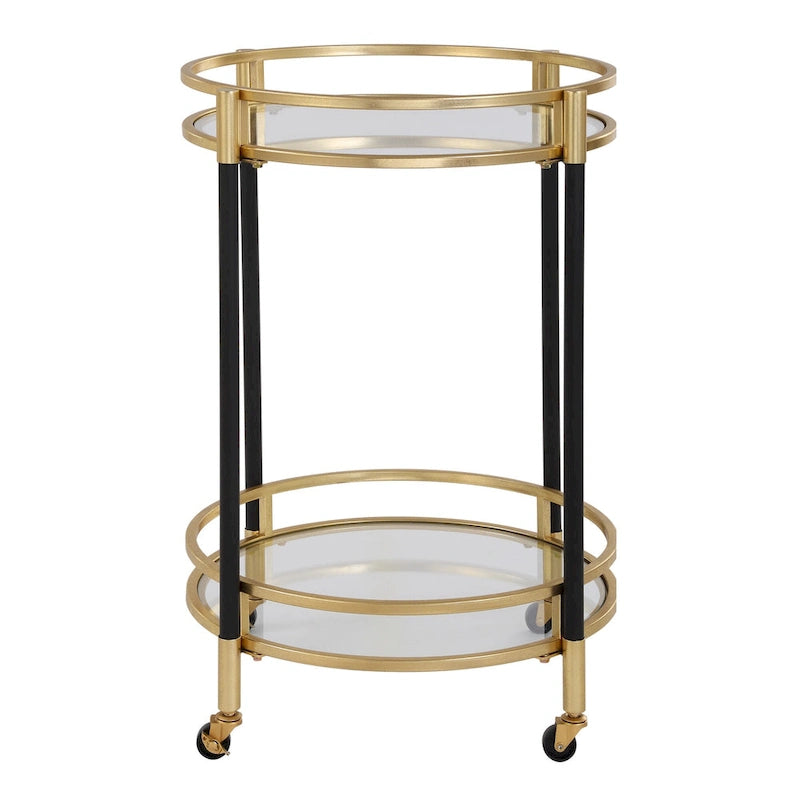 2-stufiger runder Servierwagen für Bars Schwarz und Gold mit Glasablagen 75,5 cm