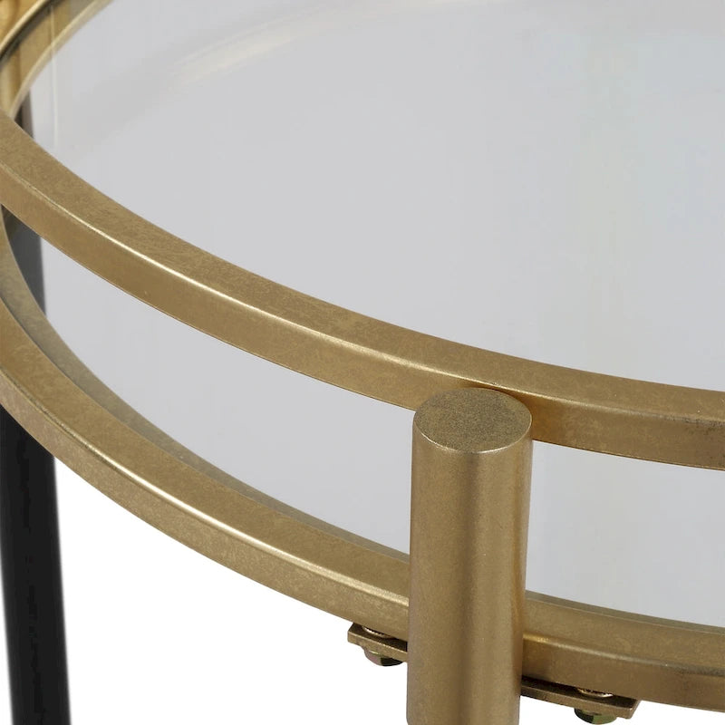 2-stufiger runder Servierwagen für Bars Schwarz und Gold mit Glasablagen 75,5 cm