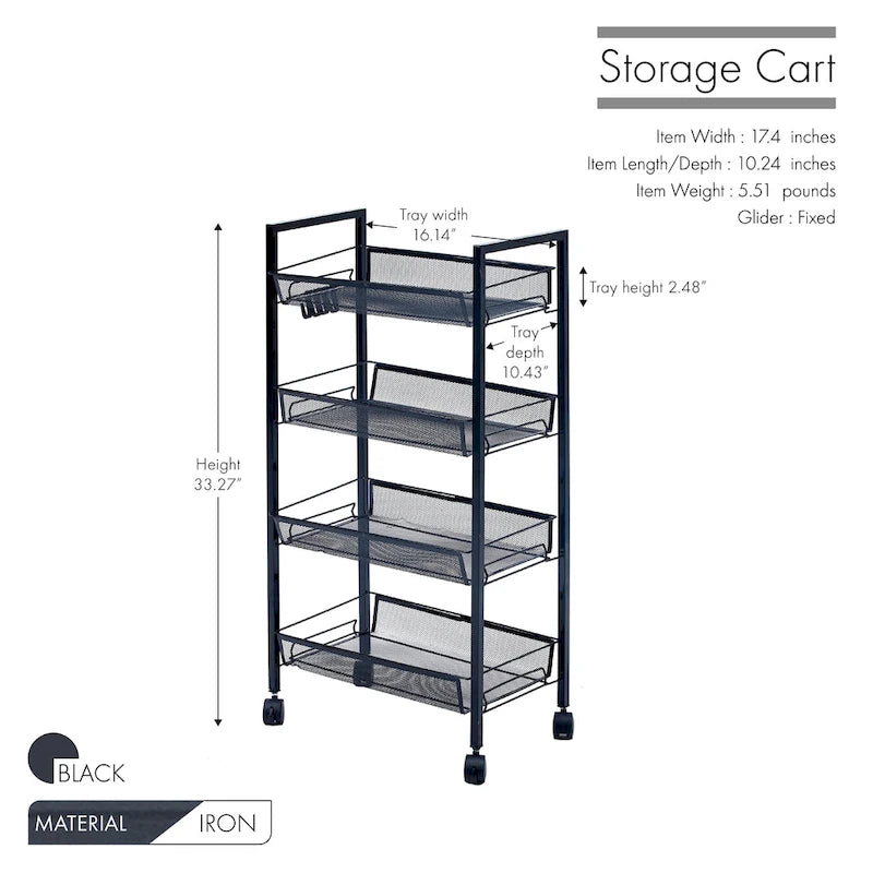 Rollbarer Organizer- und Ablagewagen mit 4 Etagen, 44,2 x 26 x 84,5 cm