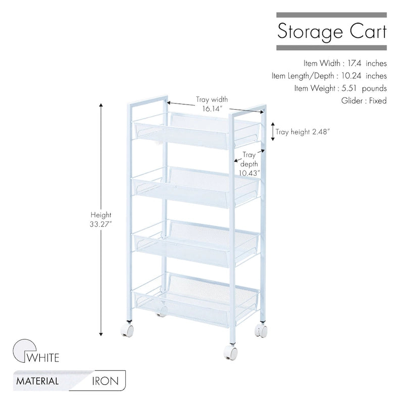 Rollbarer Organizer- und Ablagewagen mit 4 Etagen, 44,2 x 26 x 84,5 cm