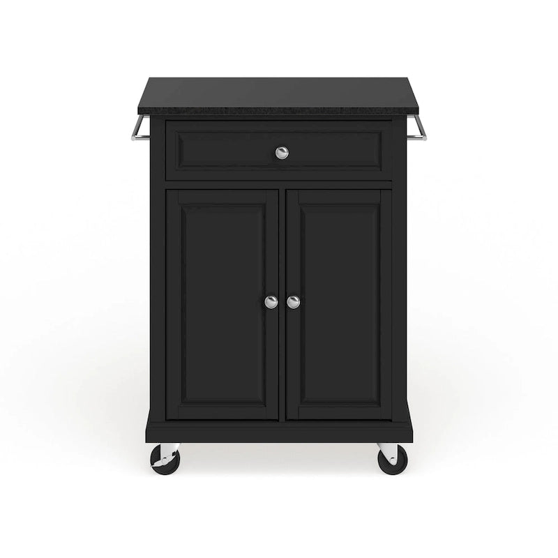 Kompakter Küchenwagen mit schwarzer Granitplatte, schwarzes Finish, 18x31x35,5 Zoll