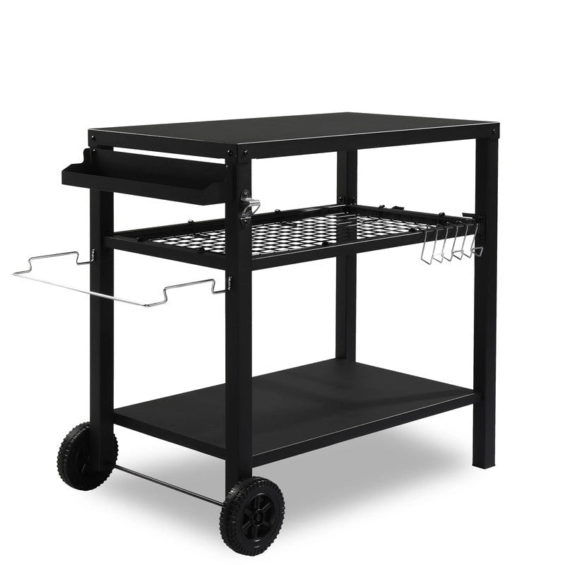 Outdoor-Grillwagen Beweglicher BBQ-Trolley Vorbereitungswagen mit zwei Rädern und Haken