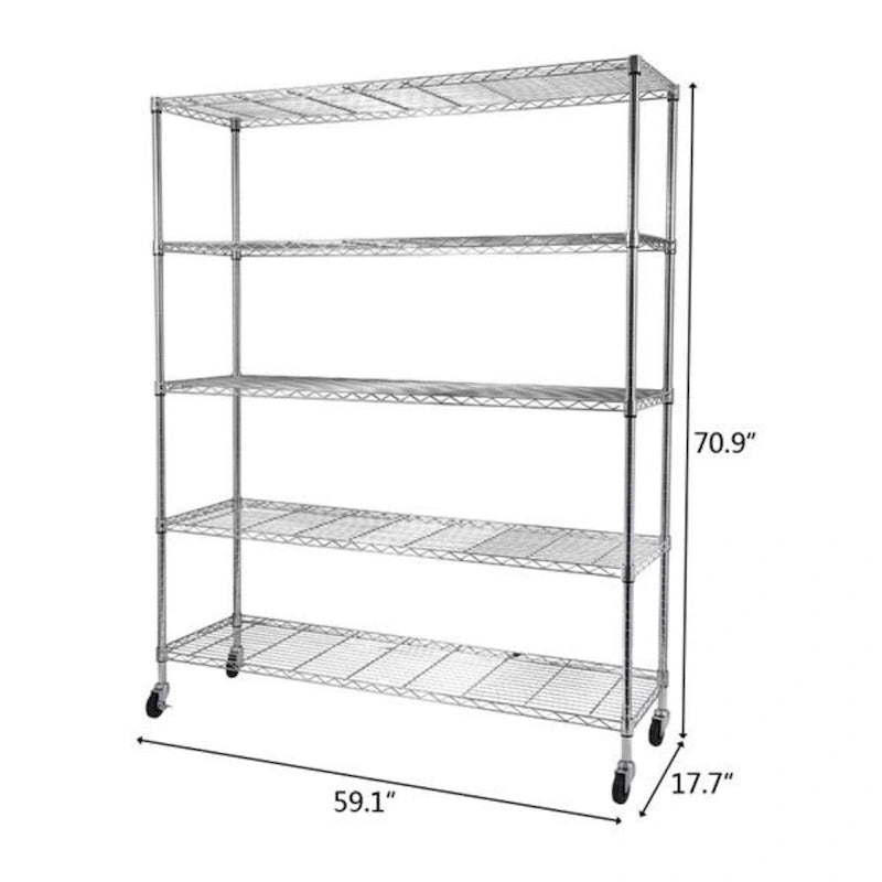 5-stöckiges NSF-zertifiziertes Stahlregal mit Rollen 150x45x180 cm