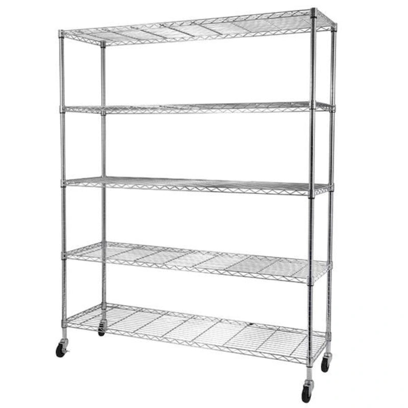 5-stöckiges NSF-zertifiziertes Stahlregal mit Rollen 150x45x180 cm