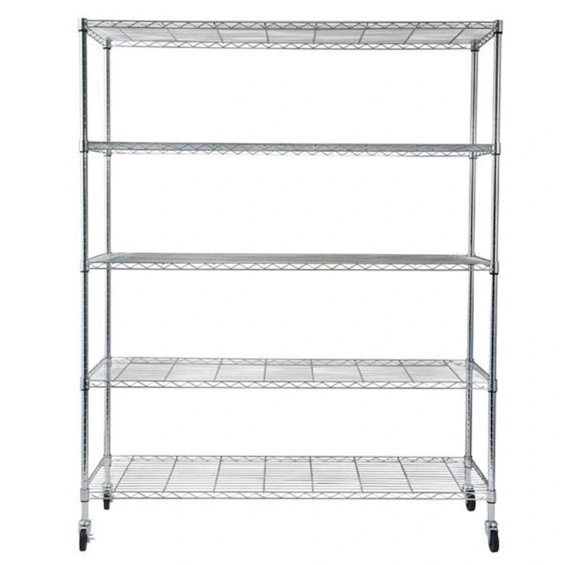 5-stöckiges NSF-zertifiziertes Stahlregal mit Rollen 150x45x180 cm