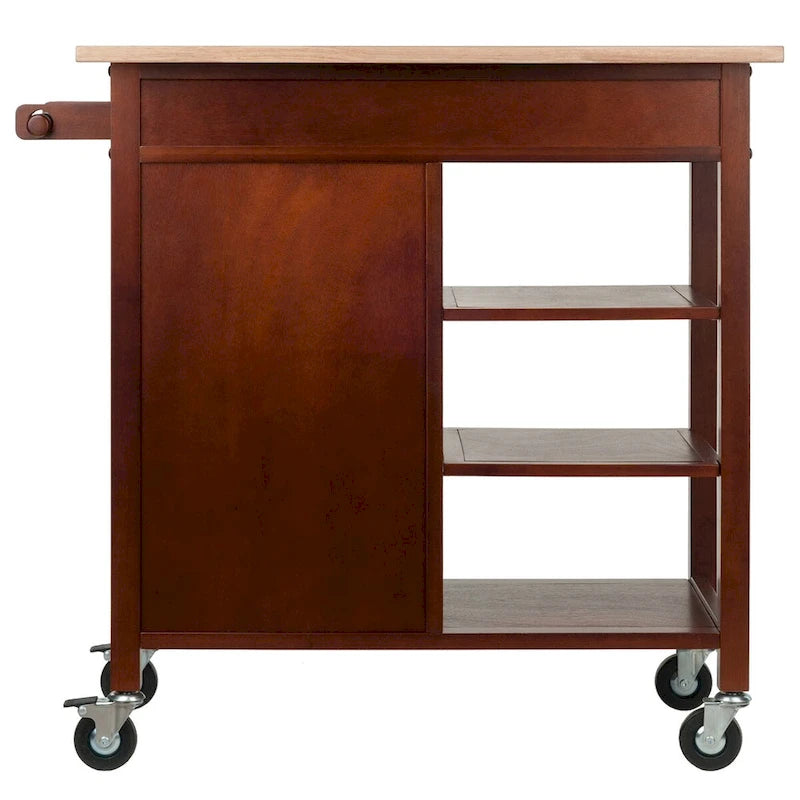 Zweifarbiger Küchenwagen aus Walnussholz mit offenen Regalen und Schrank 36,18x18,5x34,61 Zoll