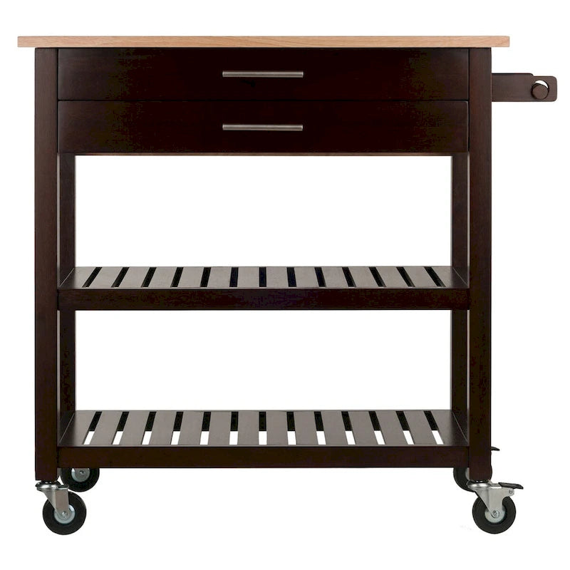 Langdon Kitchen Cart, Drop Leaf, Cappuccino and Natural - 36.57 x 26.42 x 34.45 inches