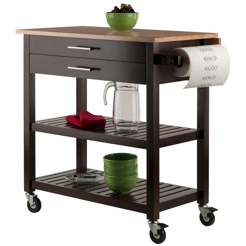 Küchenwagen mit Klappplatte, Cappuccino und Natur, 36,57x26,42x34,45 Zoll