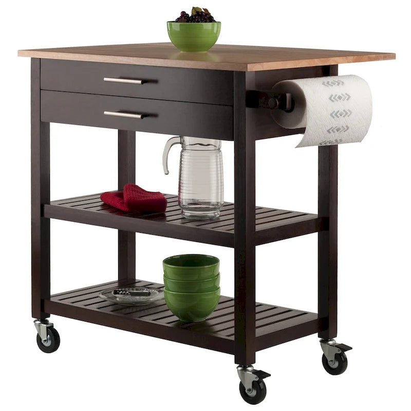 Küchenwagen mit Klappplatte, Cappuccino und Natur, 36,57x26,42x34,45 Zoll