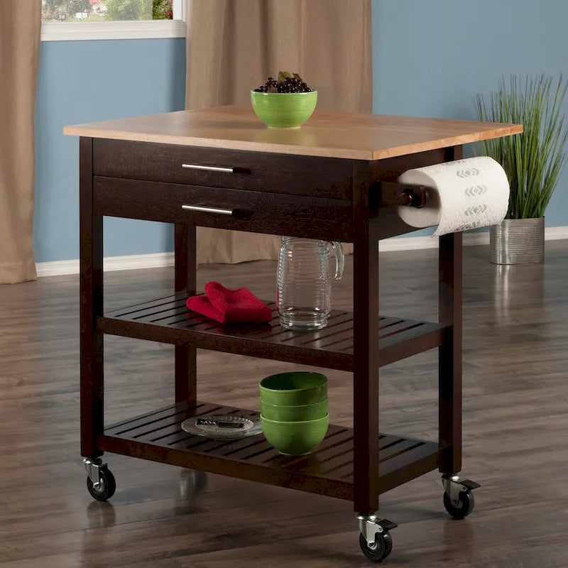 Küchenwagen mit Klappplatte, Cappuccino und Natur, 36,57x26,42x34,45 Zoll