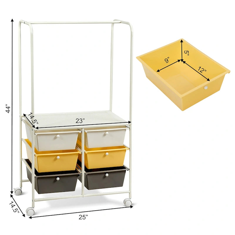 6-Schubladen-Rollwagen mit Aufhängestange 63,5x36,8x111,8 cm