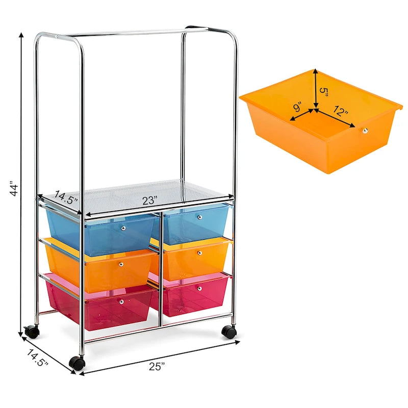 6-Schubladen-Rollwagen mit Aufhängestange 63,5x36,8x111,8 cm