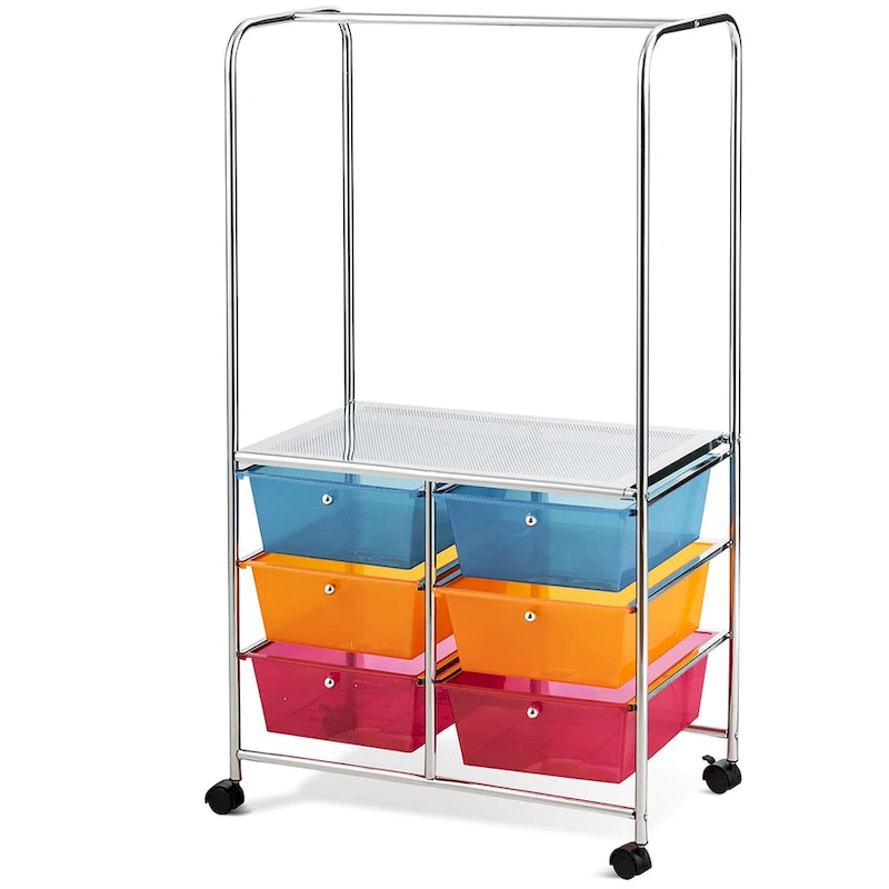 6-Schubladen-Rollwagen mit Aufhängestange 63,5x36,8x111,8 cm