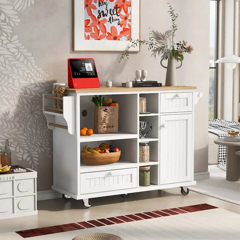 Rollbarer Küchenwagen mit Edelstahl-Arbeitsplatte 108x48x89 cm