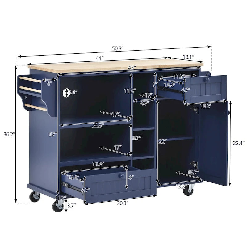 Rollbarer Küchenwagen mit Edelstahl-Arbeitsplatte 108x48x89 cm