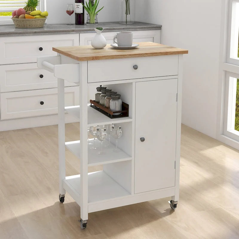 Kitchen Island Rolling Trolley Cart with Adjustable Shelves and Towel Rack - 25.98L * 15.55W * 34.06H