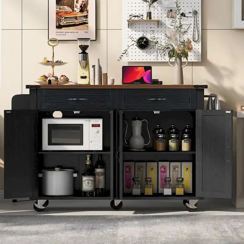 53,5 Zoll großer Küchenwagen im Landhausstil mit Steckdose, Klappplatte und Gewürzregal
