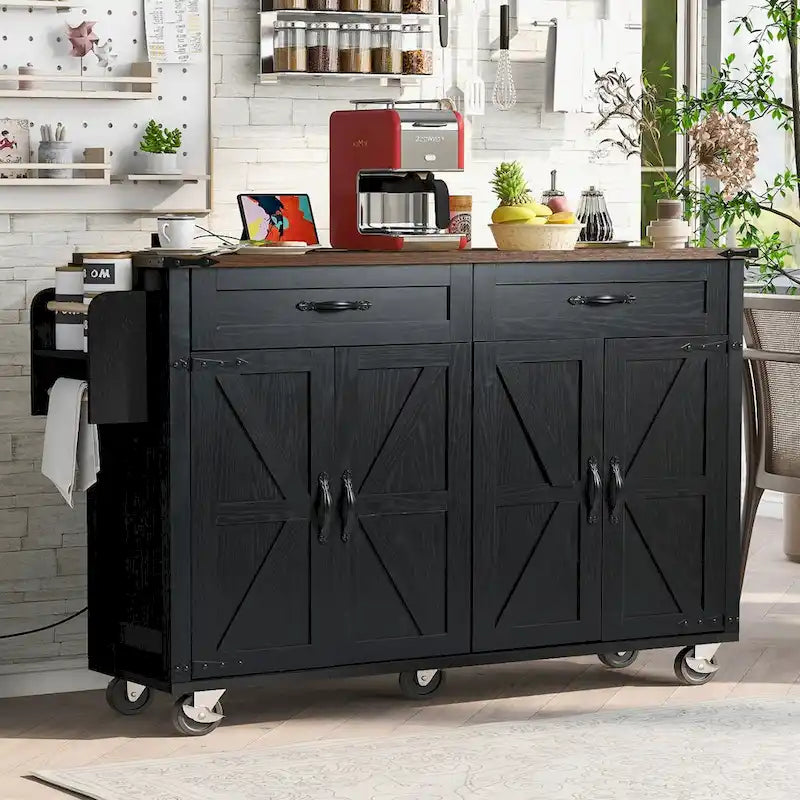 53,5 Zoll großer Küchenwagen im Landhausstil mit Steckdose, Klappplatte und Gewürzregal