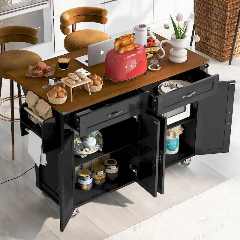 53,5 Zoll großer Küchenwagen im Landhausstil mit Steckdose, Klappplatte und Gewürzregal