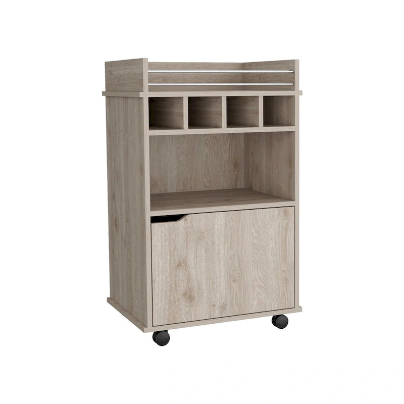 Servierwagen mit 2 offenen Ablagen, 4 Fächern und Schrank