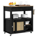 Rattan Rollbarer Küchenwagen mit Stauraumschrank 81,8x49,5x88,9 cm