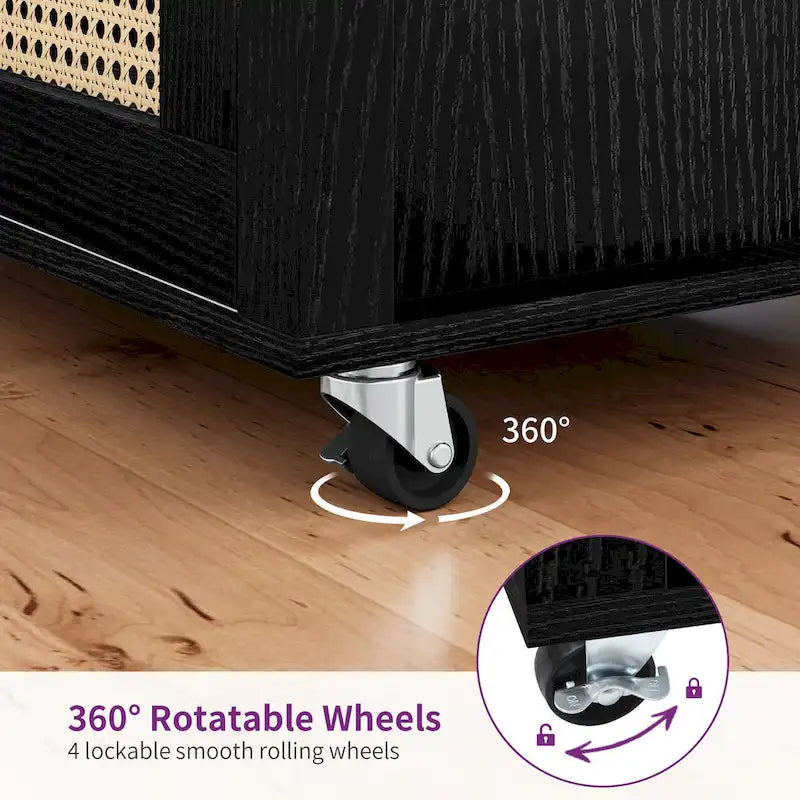 Rattan Rollbarer Küchenwagen mit Stauraumschrank 81,8x49,5x88,9 cm