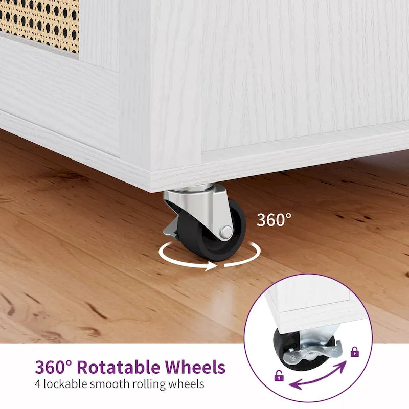 Rattan Rollbarer Küchenwagen mit Stauraumschrank 81,8x49,5x88,9 cm