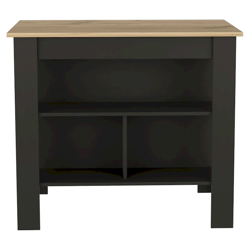 Kücheninsel mit 3 Ablagen, Wenge Schwarz und Helle Eiche, 102,9x69,8x89,9 cm