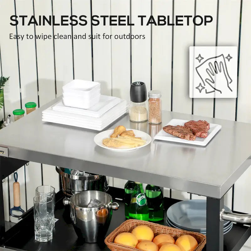 3-stöckiger Outdoor-Grillwagen mit Edelstahlplatte, 99,7x64,8x83,8 cm
